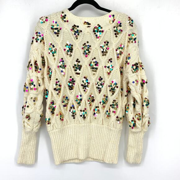 By Anthropologie Lara Sequined Sweater Womens Size Small Cream Multicolor Sequin - Picture 2 of 7